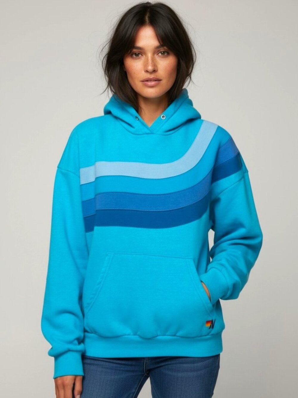 AVIATOR NATION WAVE STRIPE 4 PULLOVER HOODIE RELAXED - NEON BLUE XS